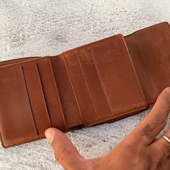 Vintage Louis Vuitton Wallet Card Holder Brown leather Made in France Authentic - Picture 4 of 11